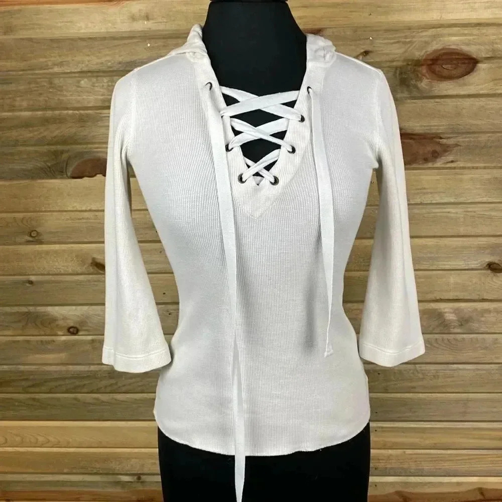 Cabi Ecru 3/4 Sleeve Henley Blouse Size XS 1399